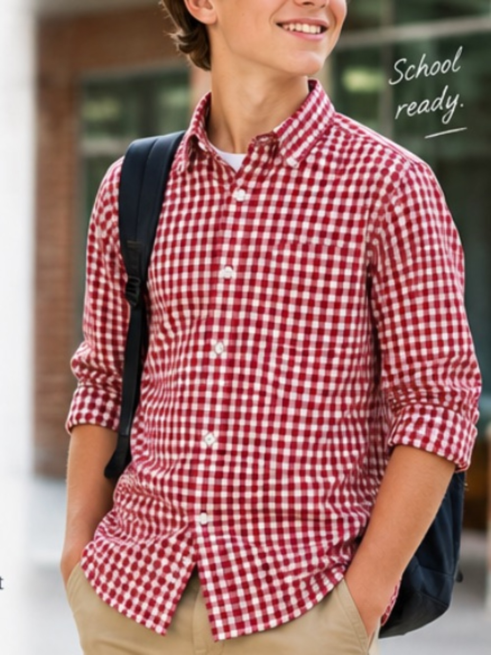 NWT Crewcuts Boys Red & White Gingham Button-Down Shirt – Size 14